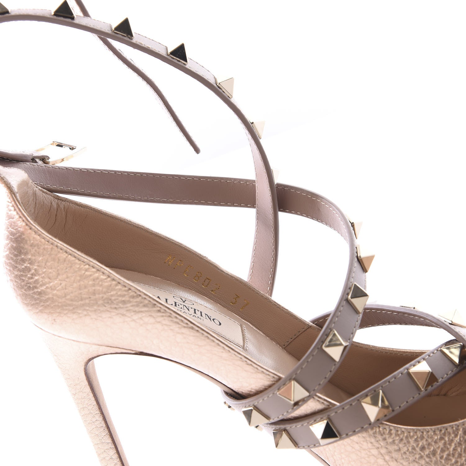 Valentino Garavani Metallic Grained Calfskin Rockstud Crisscross Ankle Wrap 105mm Pumps 37 Rame Poudre 9 of 10