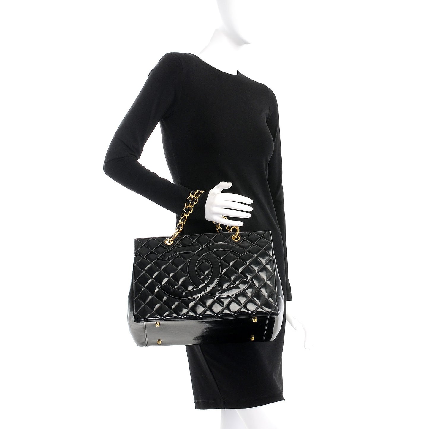 Patent Quilted Grand Shopping Tote GST Black