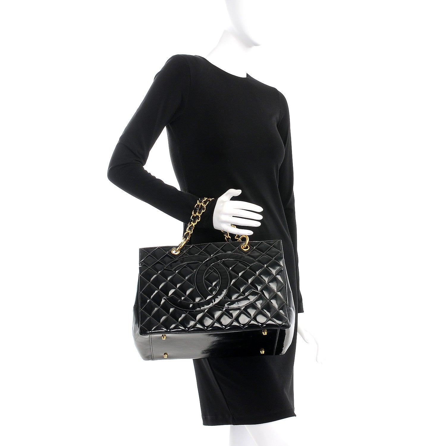 Chanel Patent Quilted Grand Shopping Tote GST Black 2 of 11