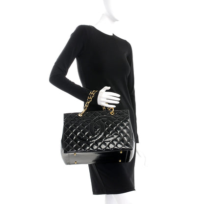 Chanel Patent Quilted Grand Shopping Tote GST Black 2 of 11