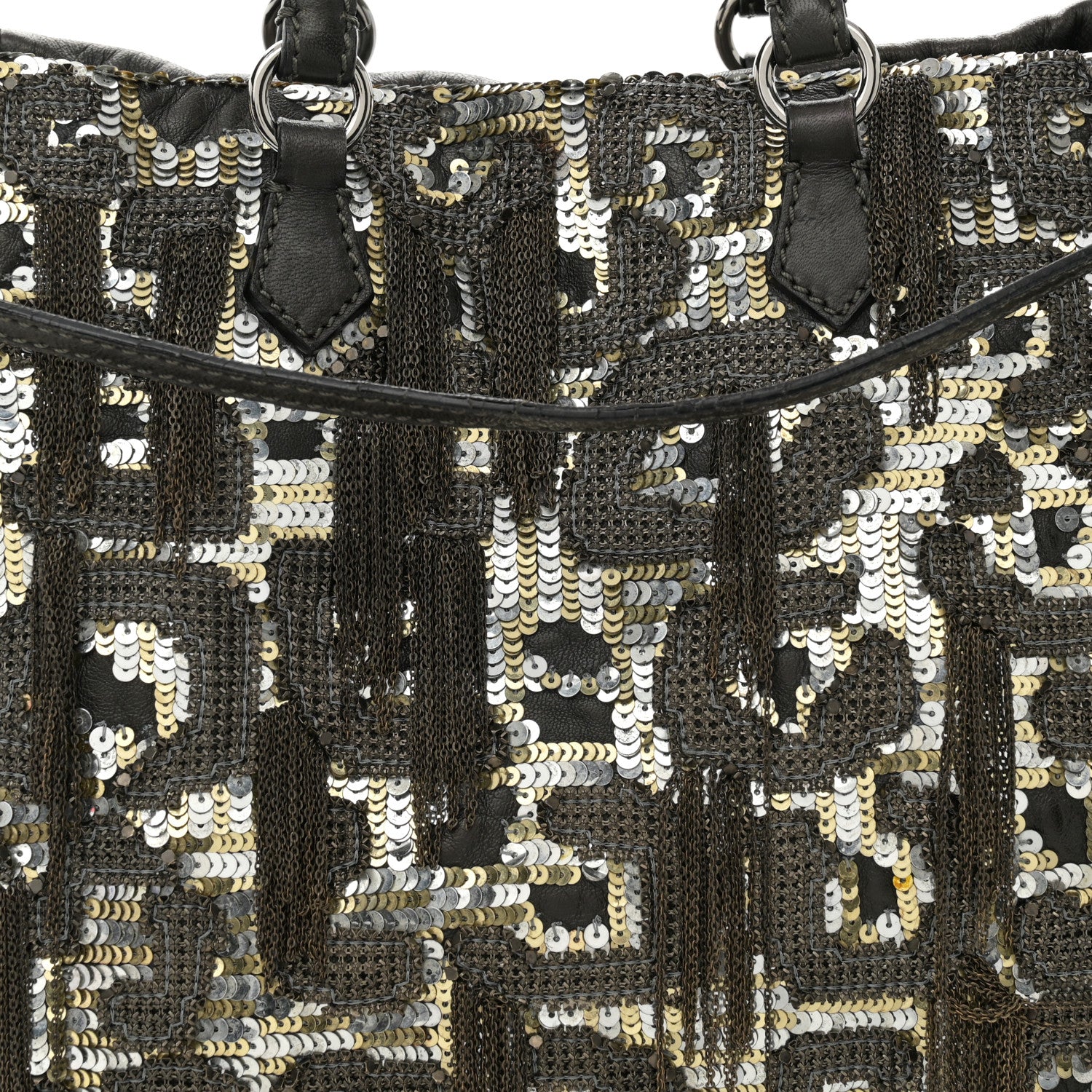 Valentino Garavani Nappa Sequin Chain Glam Tote Dark Grey 8 of 17