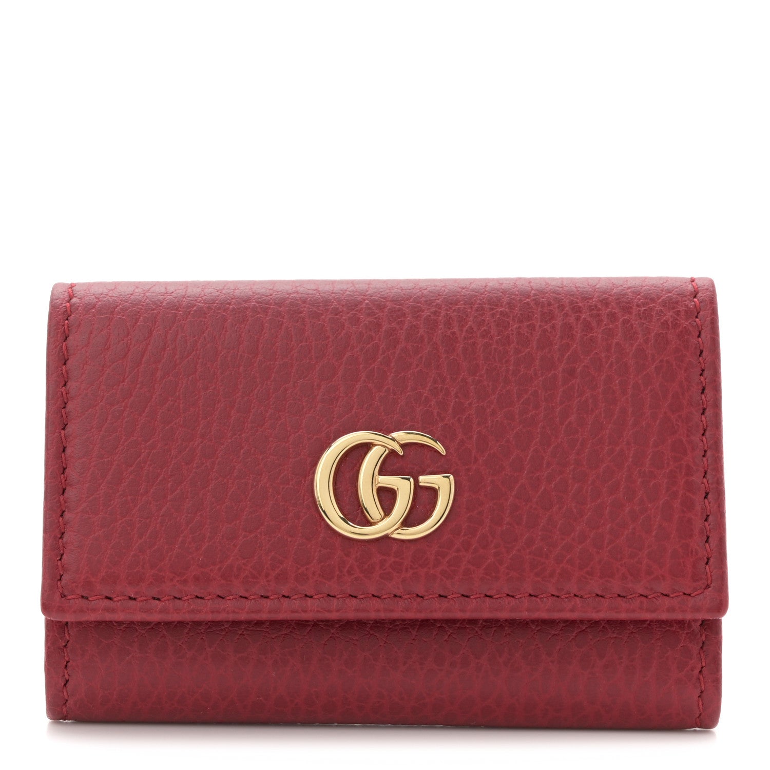 Gucci Pebbled Calfskin GG Marmont 6 Key Holder Hibiscus Red 1 of 8