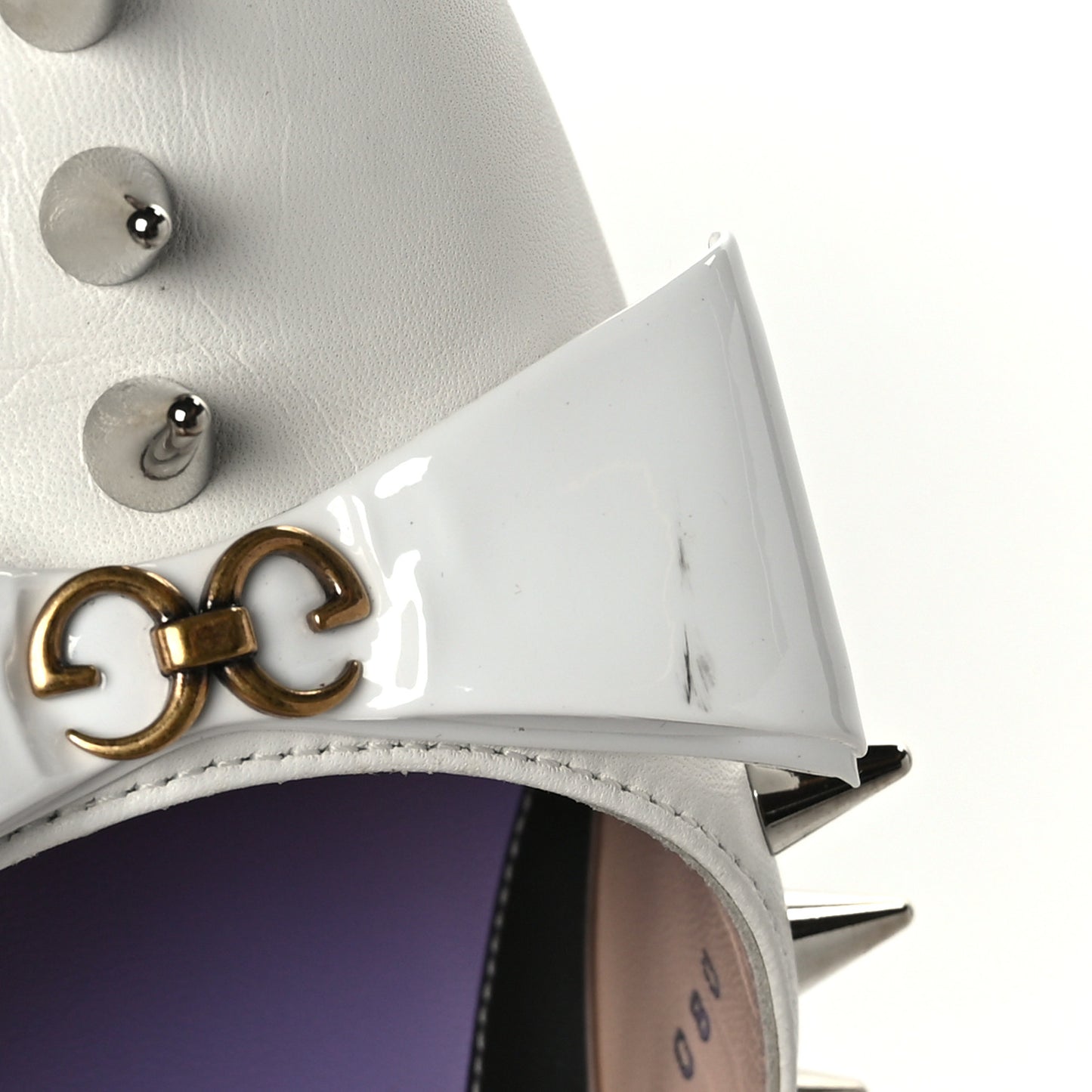 Patent GG Bow Sadie Spike Mid Heel Mules 39 White
