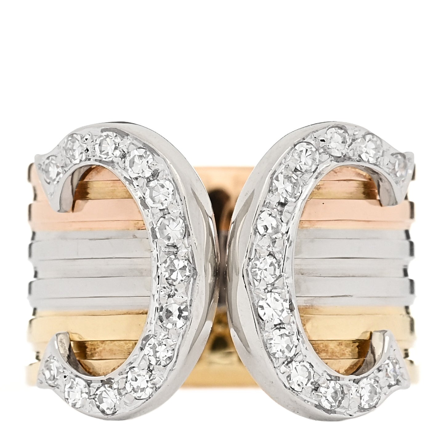 18K Pink Yellow White Gold Diamond 13mm C De Cartier Ring 49 4.75