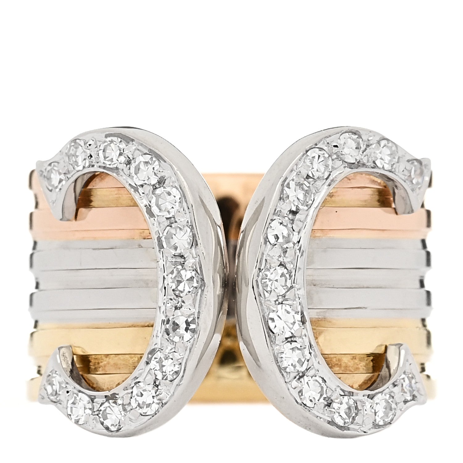 Cartier 18K Pink Yellow White Gold Diamond 13mm C De Cartier Ring 49 4.75 1 of 5