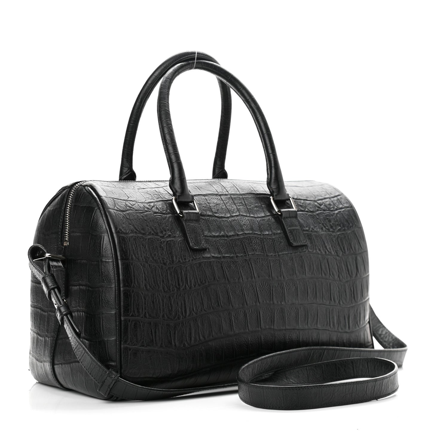 Calfskin Crocodile Embossed Classic Duffle Bag Black