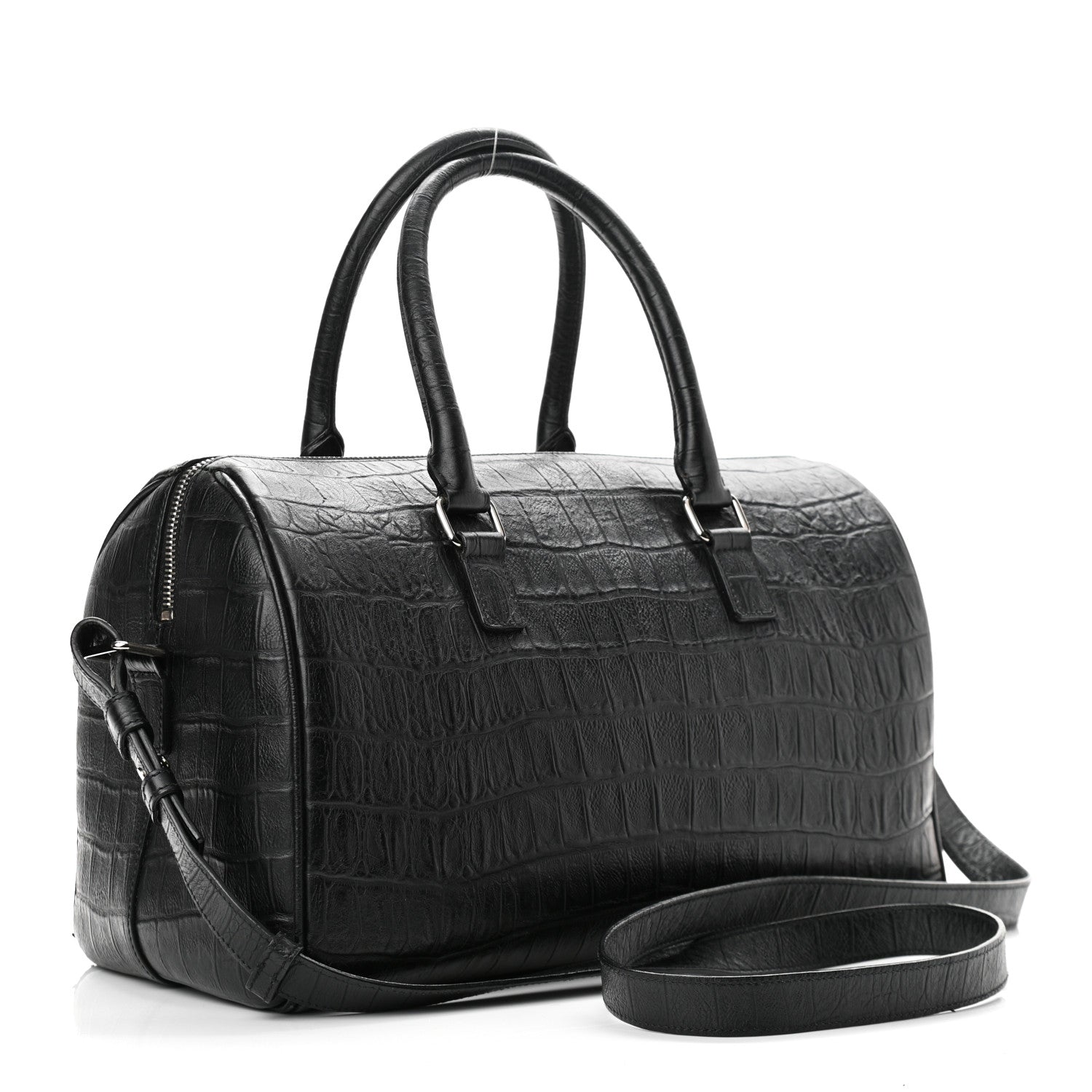 Saint Laurent Calfskin Crocodile Embossed Classic Duffle Bag Black 4 of 11