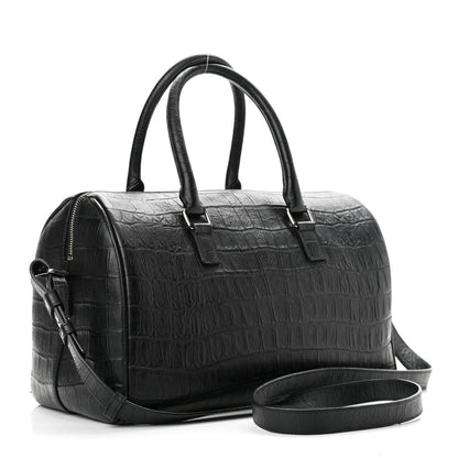 Saint Laurent Calfskin Crocodile Embossed Classic Duffle Bag Black 4 of 11