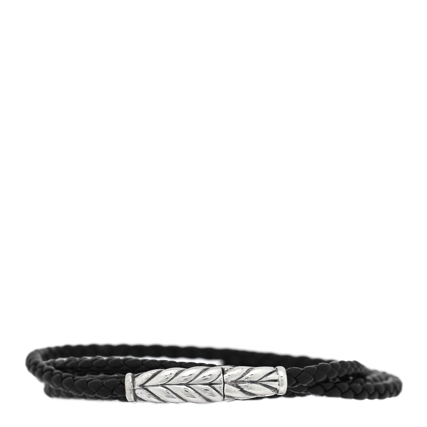 Sterling Silver Leather Mens Chevron Triple-Wrap Bracelet Black