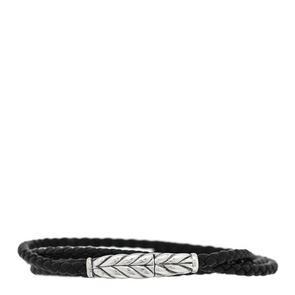 David Yurman Sterling Silver Leather Mens Chevron Triple-Wrap Bracelet Black 1 of 3