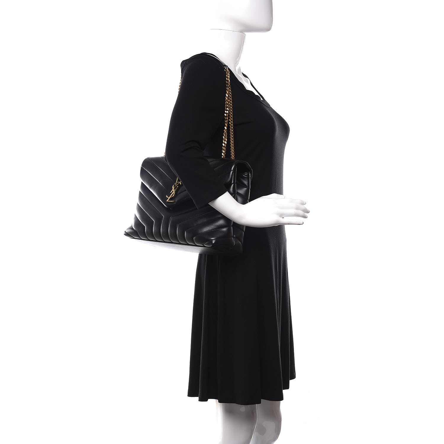 Saint Laurent Calfskin Y Quilted Monogram Medium Loulou Chain Satchel Black 2 of 9