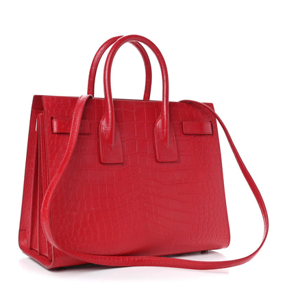 Saint Laurent Calfskin Crocodile Embossed Small Sac De Jour Eros Red 2 of 4