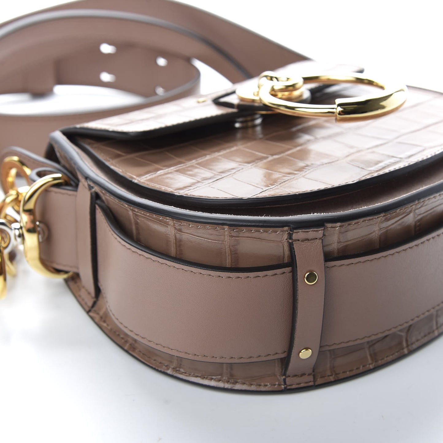 Calfskin Crocodile Embossed Small Tess Bag Woodrose