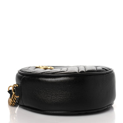 Gucci Azalea Calfskin Matelasse Heart Mini GG Marmont Round Shoulder Bag Black 3 of 8