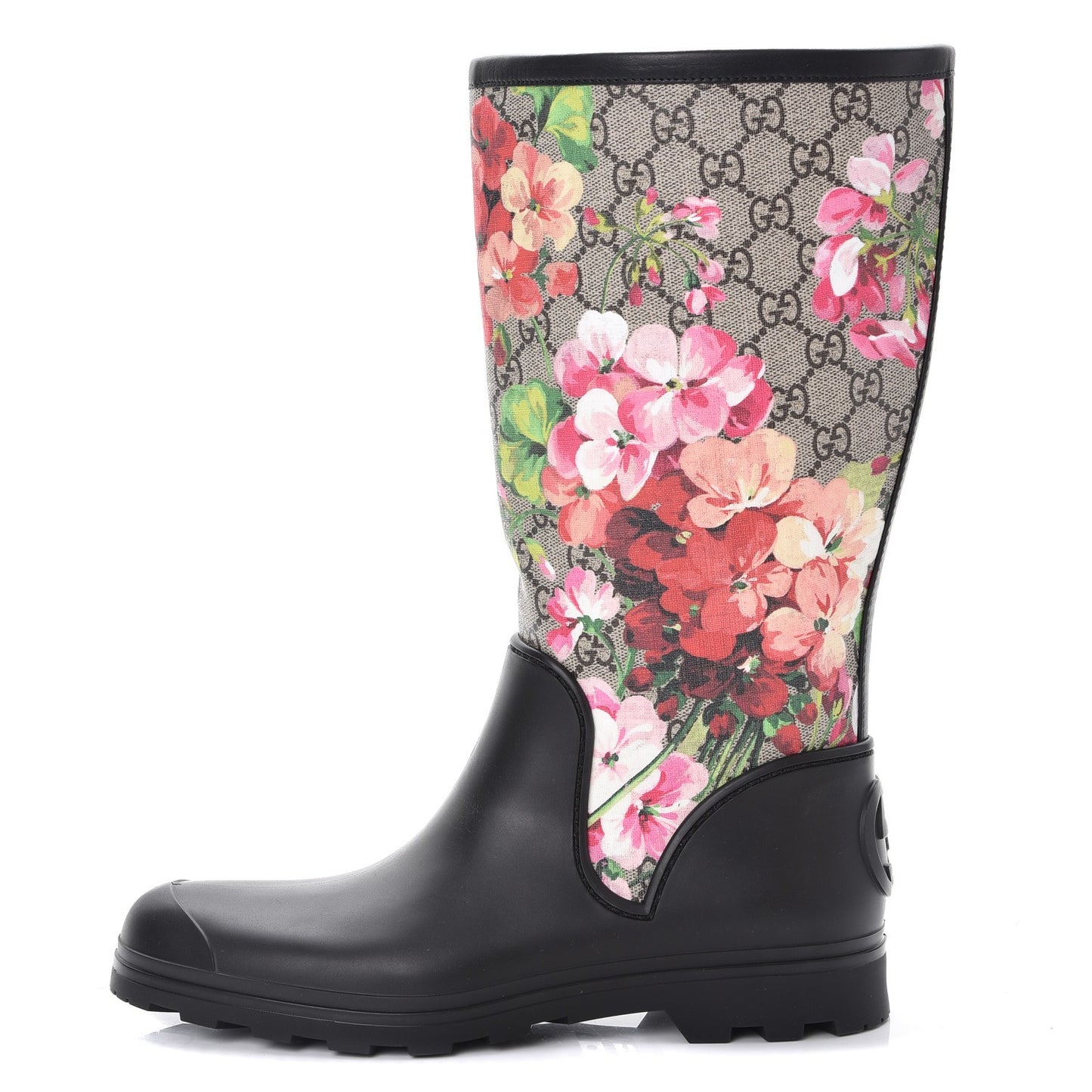 GG Supreme Monogram Blooms Flat Rubber Boots 39 Beige Multicolor