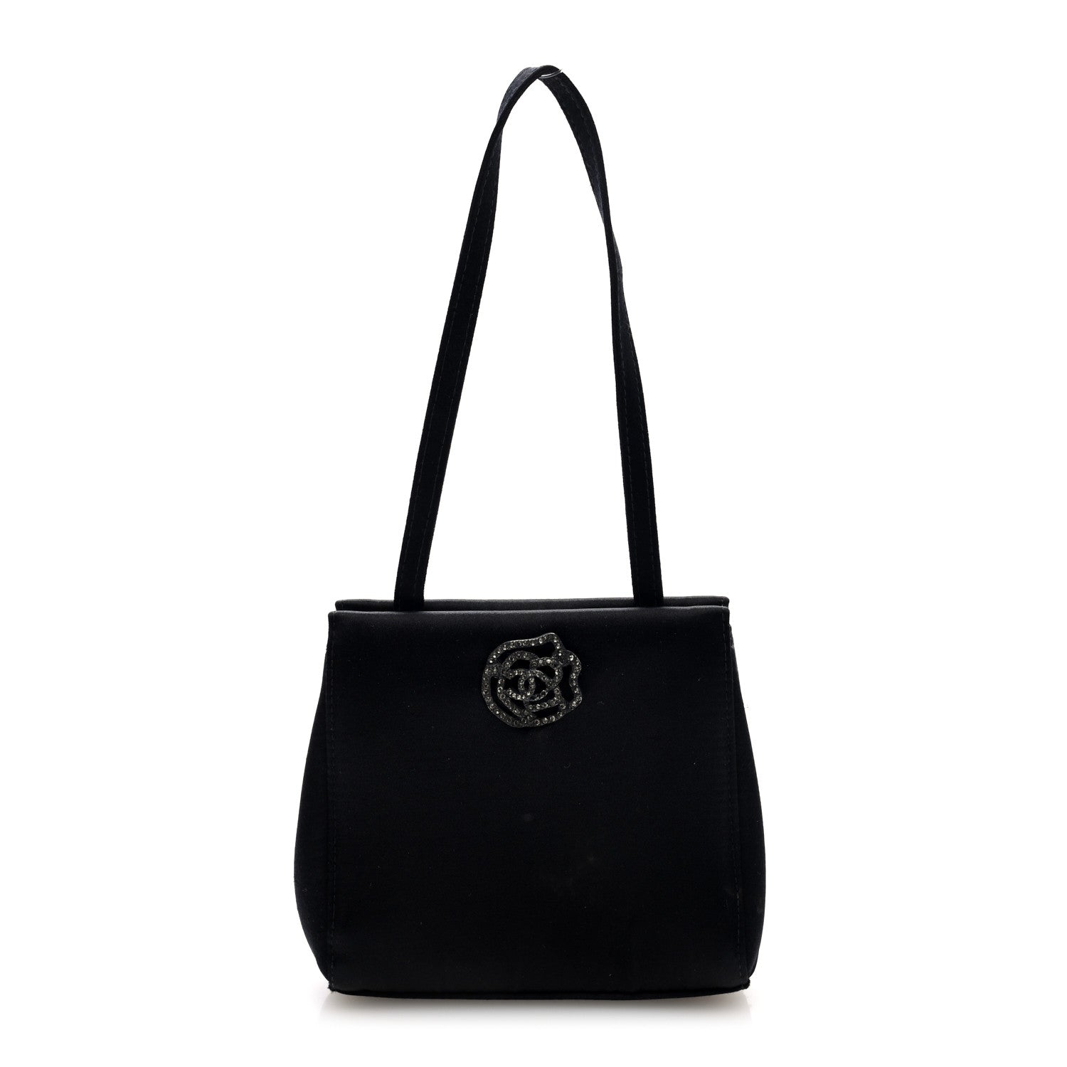 Chanel Satin Crystal Small Camellia Evening Bag Black 1 of 11
