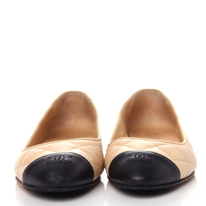 Chanel Lambskin Quilted Cap Toe Ballerina Flats 38.5 Beige Black 4 of 22
