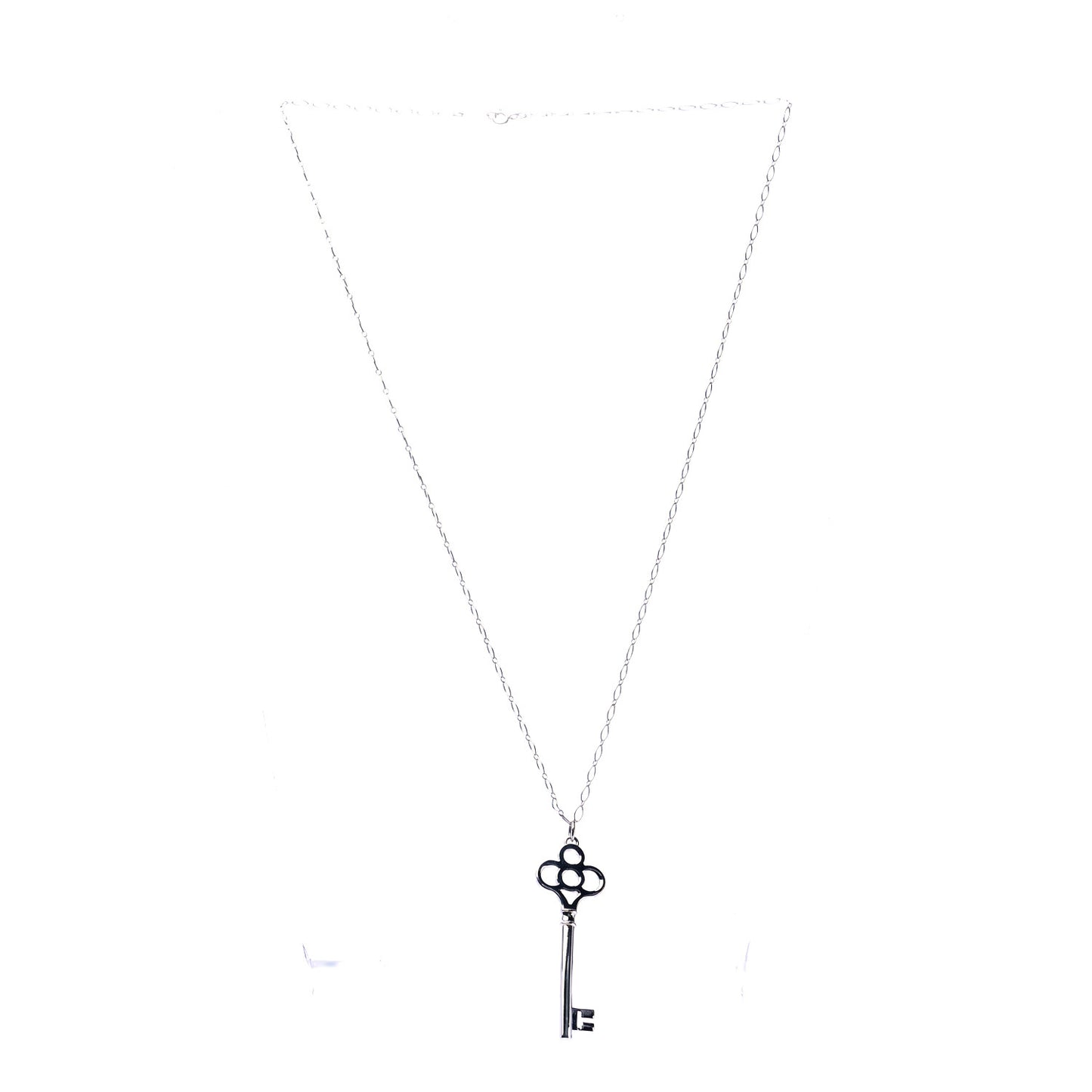 Sterling Silver Large Crown Key Pendant Link Necklace