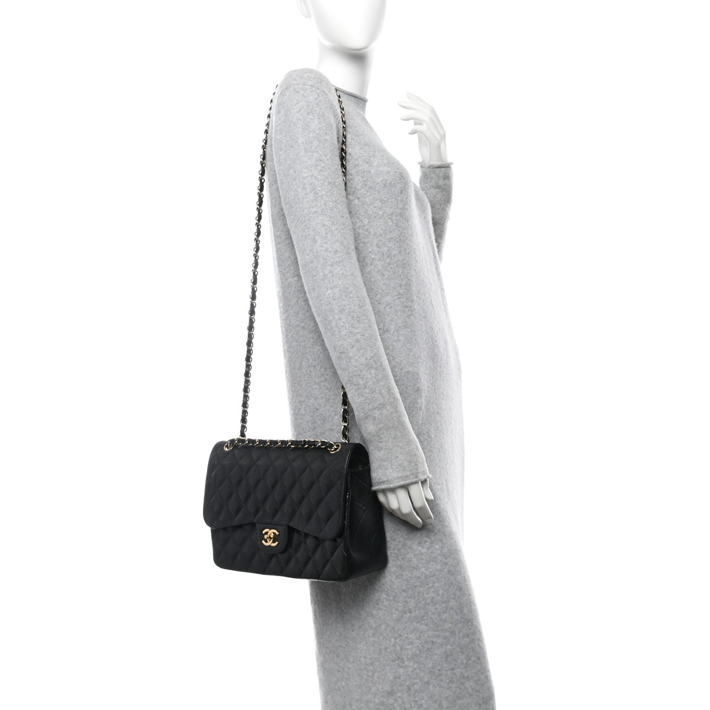 Caviar Quilted Jumbo Double Flap Black
