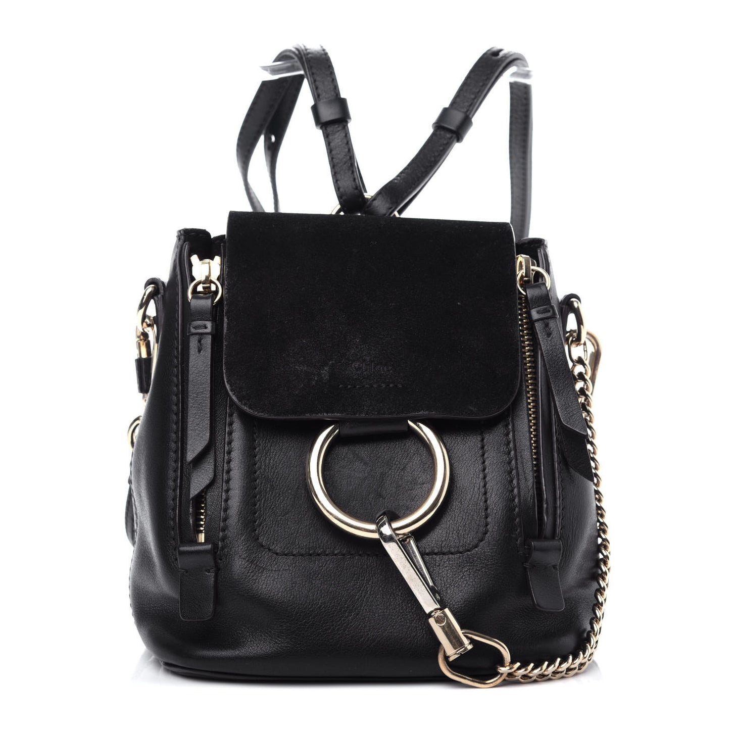 Suede Calfskin Mini Faye Backpack Black