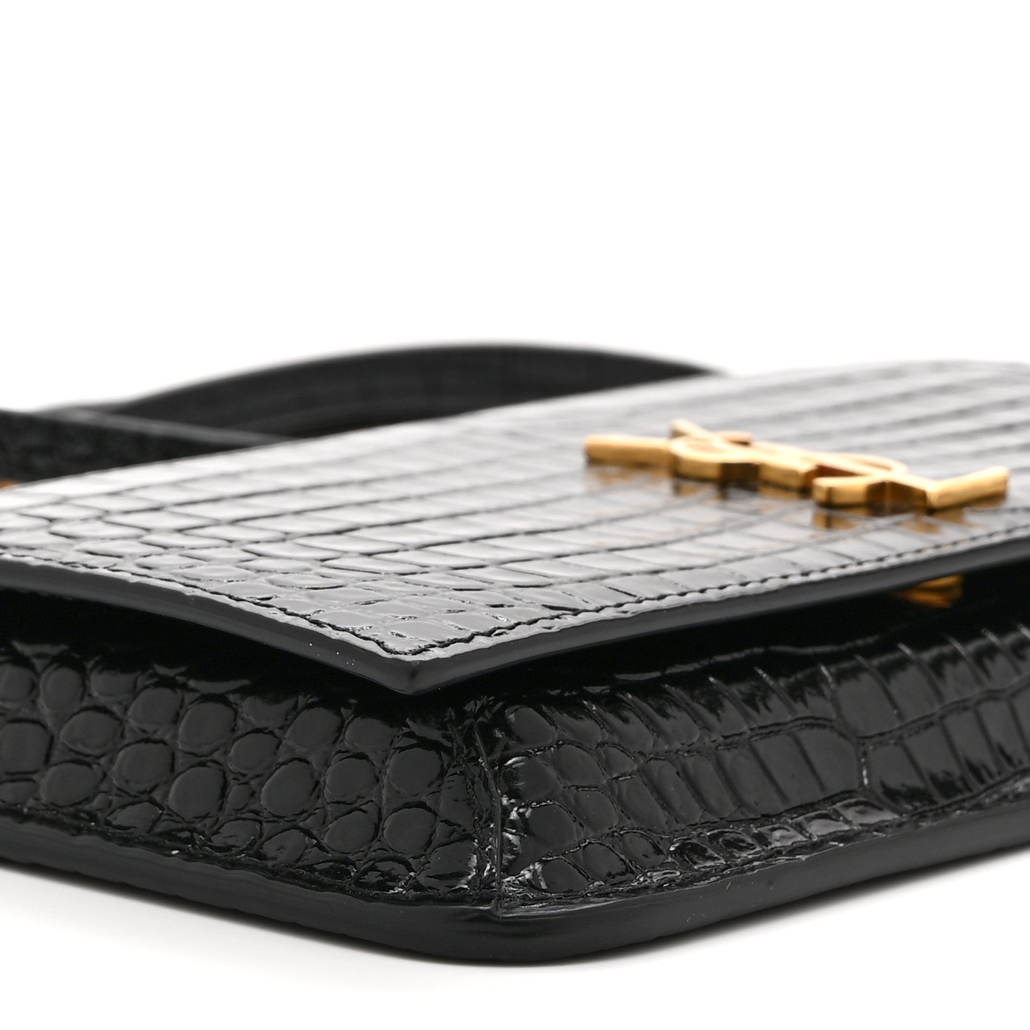 Saint Laurent Crocodile Embossed Monogram Phone Holder Crossbody Black 9 of 10