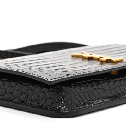 Saint Laurent Crocodile Embossed Monogram Phone Holder Crossbody Black 9 of 10