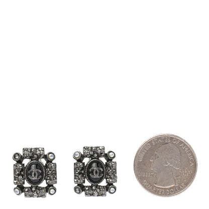 Chanel Ruthenium Pearl Crystal Enamel CC Square Earrings Silver 2 of 8