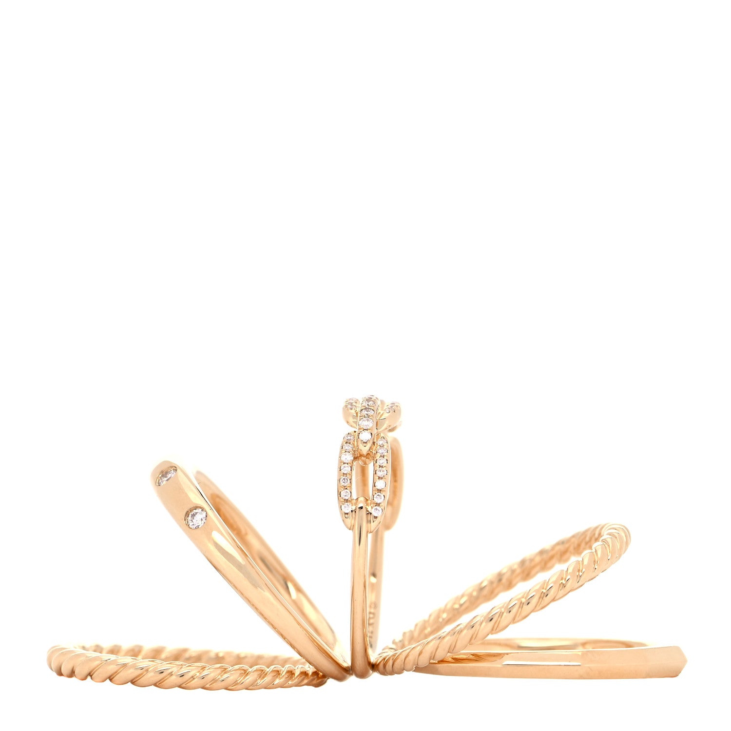 David Yurman 18K Yellow Gold Diamond 15mm Stax Five-Row Ring 54 7 4 of 5