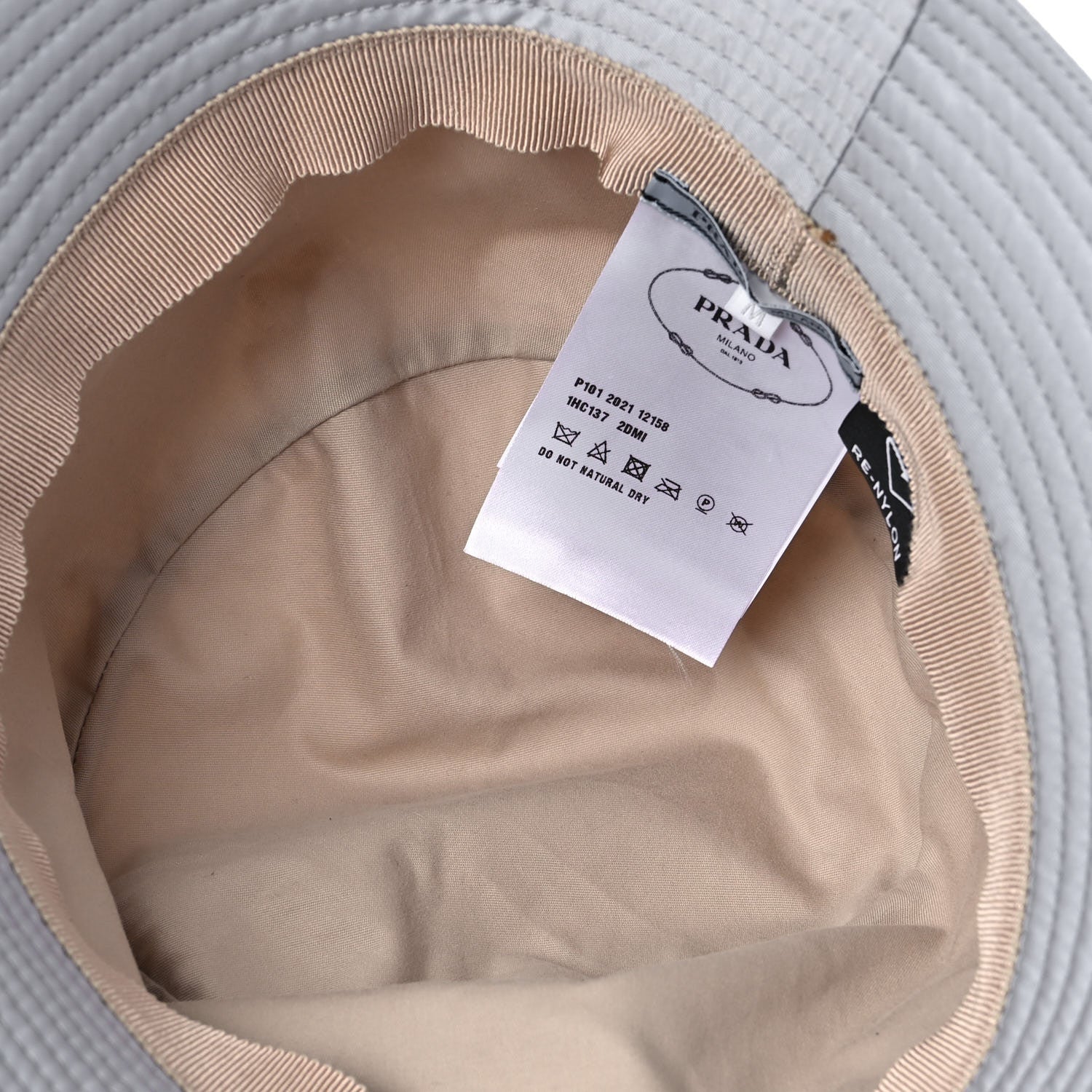 Prada Re-Nylon Metal Triangle Logo Womens Bucket Hat M Fiordaliso 6 of 7