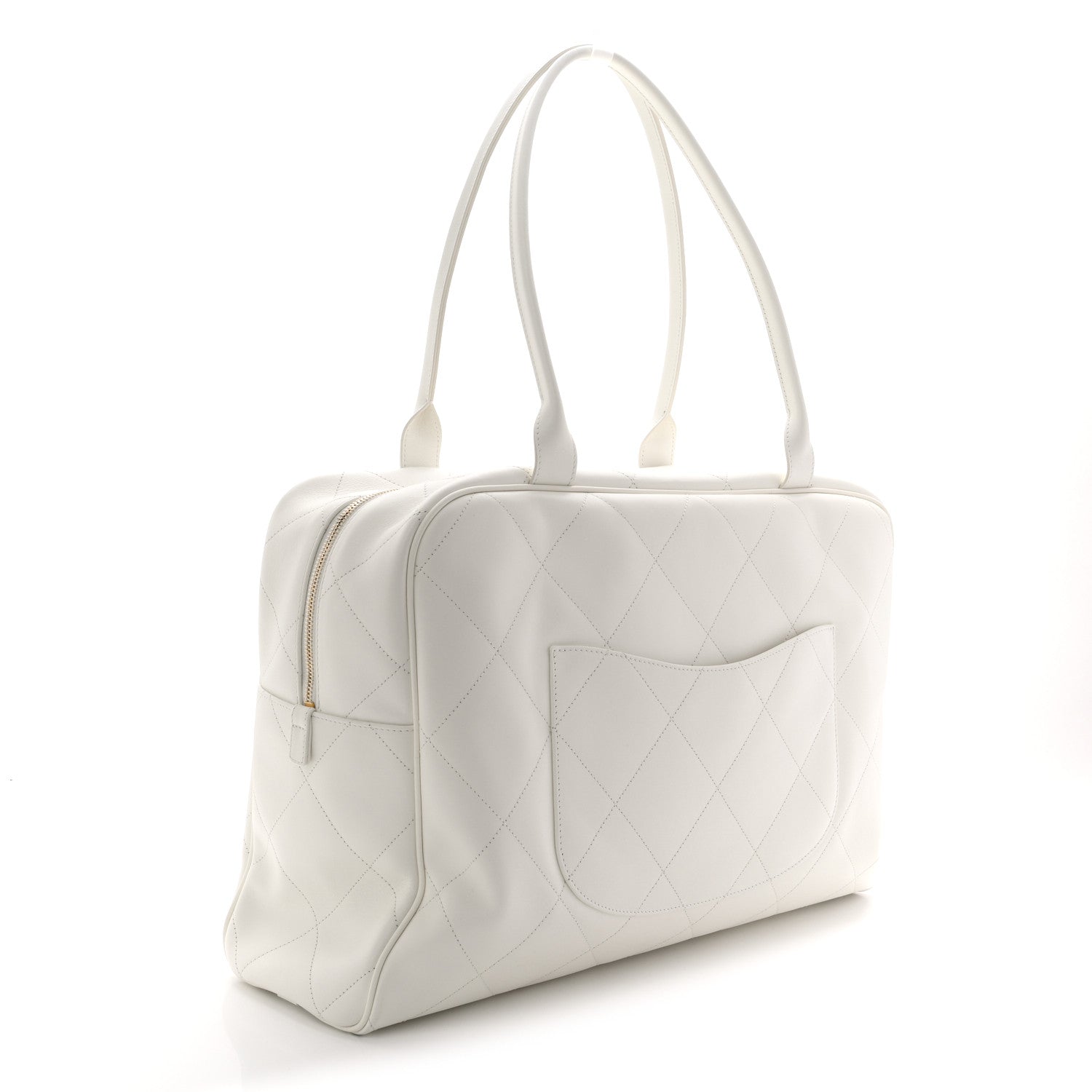 Chanel Calfskin Stitched Maxi Logo Bowling Bag White 5 of 21