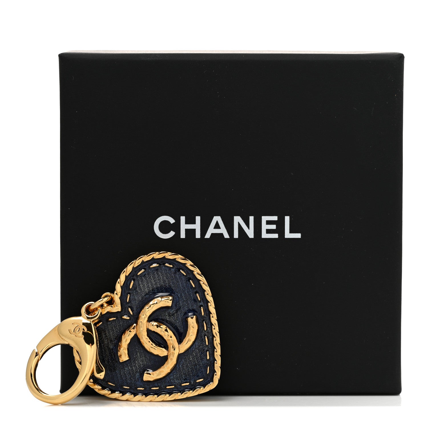Chanel Metal Enamel CC Denim Heart Bag Charm Gold Blue 1408633