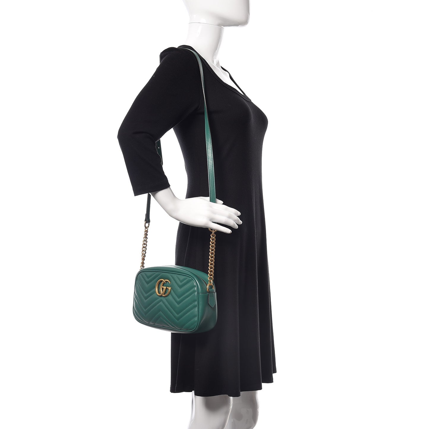 Calfskin Matelasse Small GG Marmont Chain Shoulder Bag Emerald Green