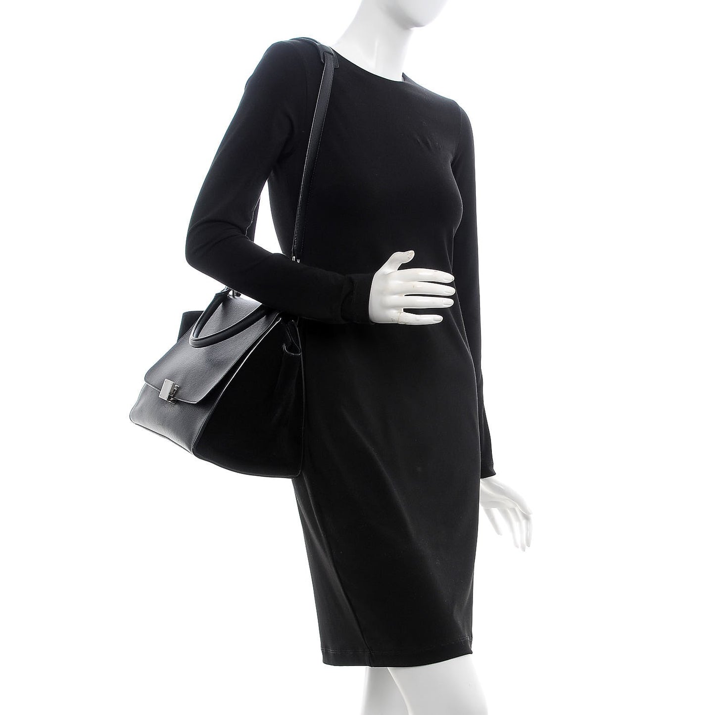 Drummed Calfskin Suede Medium Trapeze Black