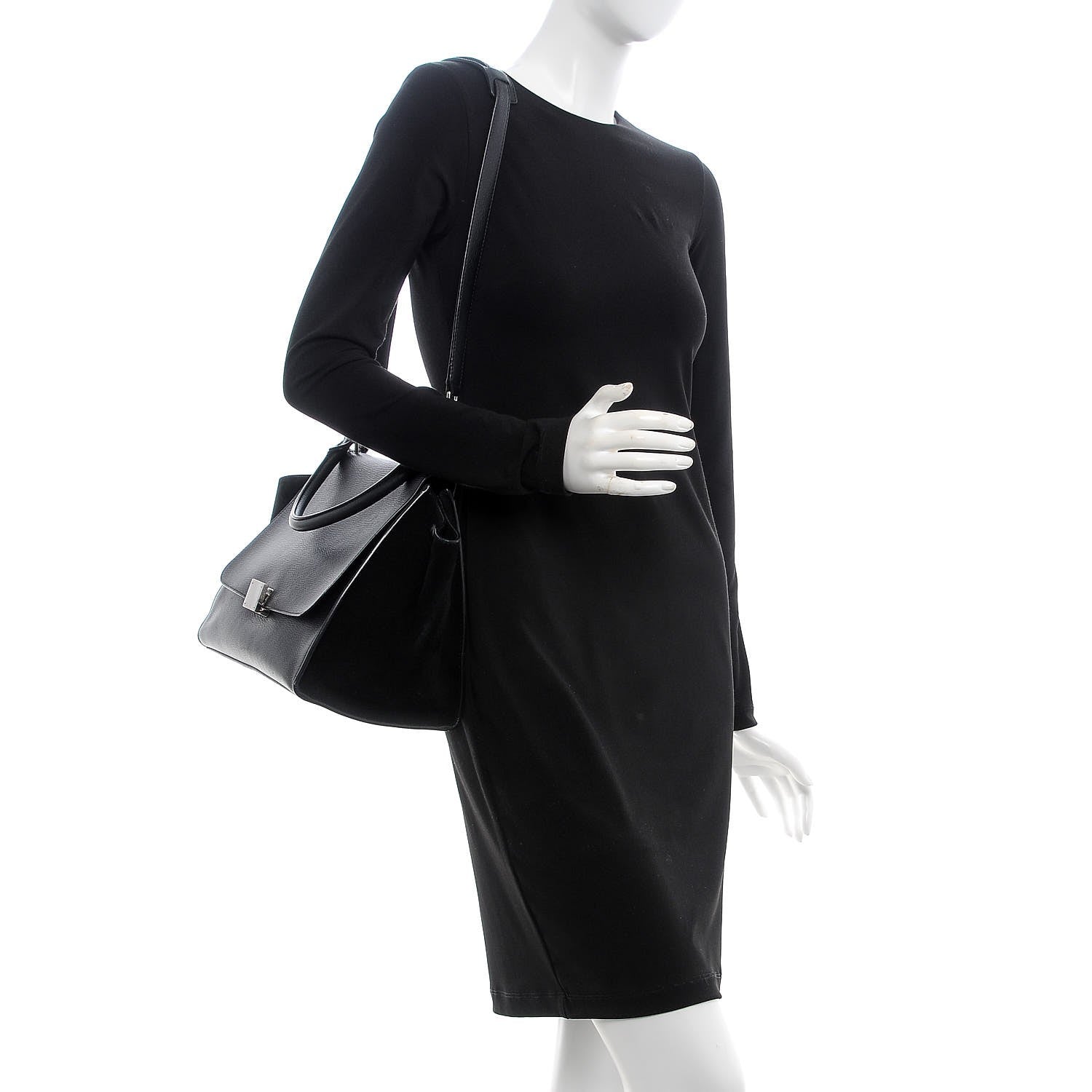 Celine Drummed Calfskin Suede Medium Trapeze Black 2 of 12
