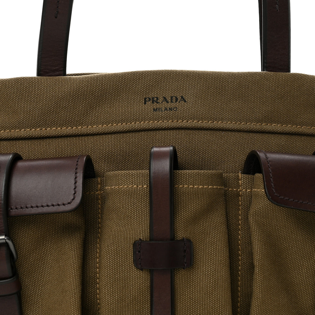 Prada Canvas Calfskin Large Route Shoulder Bag Khaki 8 of 14