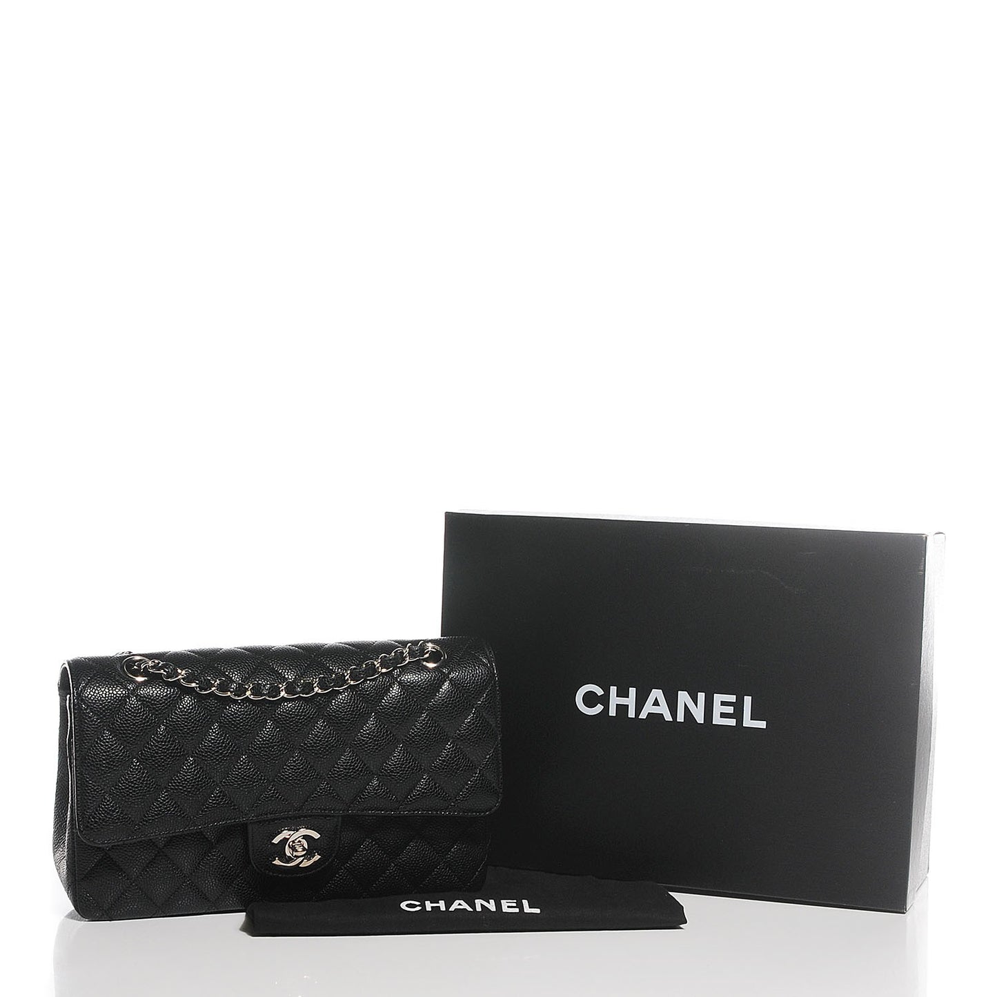 Caviar Quilted Medium Double Flap Black