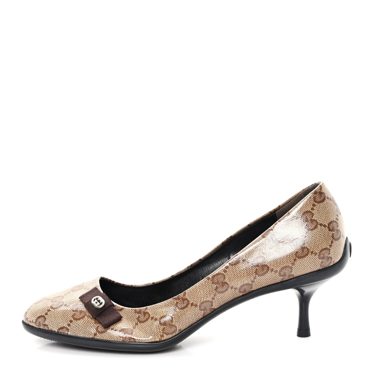 Crystal Monogram Bow Pumps 38.5 Beige Ebony Testa Di Moro