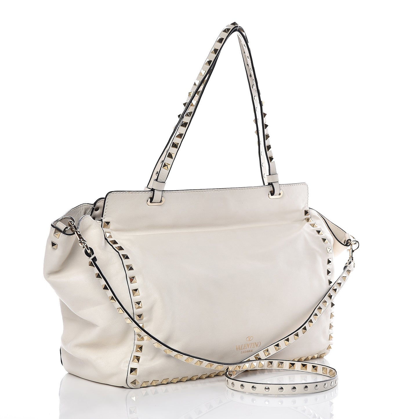 Vitello Medium Rockstud Tote Ivory