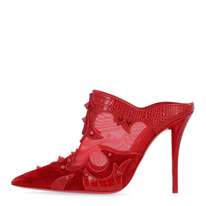 Christian Louboutin Embossed Alligator Veau Velours Mesh Studded Mulatiag 100 Pumps 37 Loubi 1 of 9