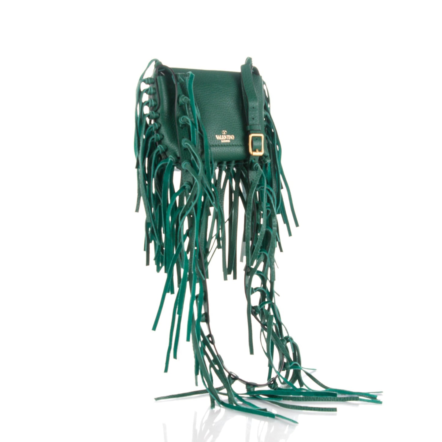Pebbled Calfskin Small C Rockee Fringe Shoulder Bag Light Emerald