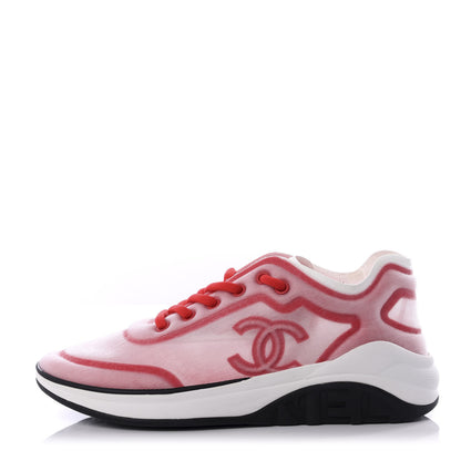 Chanel Lycra Fabric CC Sneakers 38 White Red 1 of 11