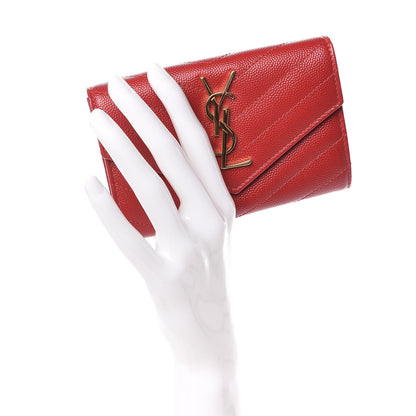 Saint Laurent Grain De Poudre Matelasse Chevron Small Monogram Envelope Wallet Rouge Eros 2 of 11