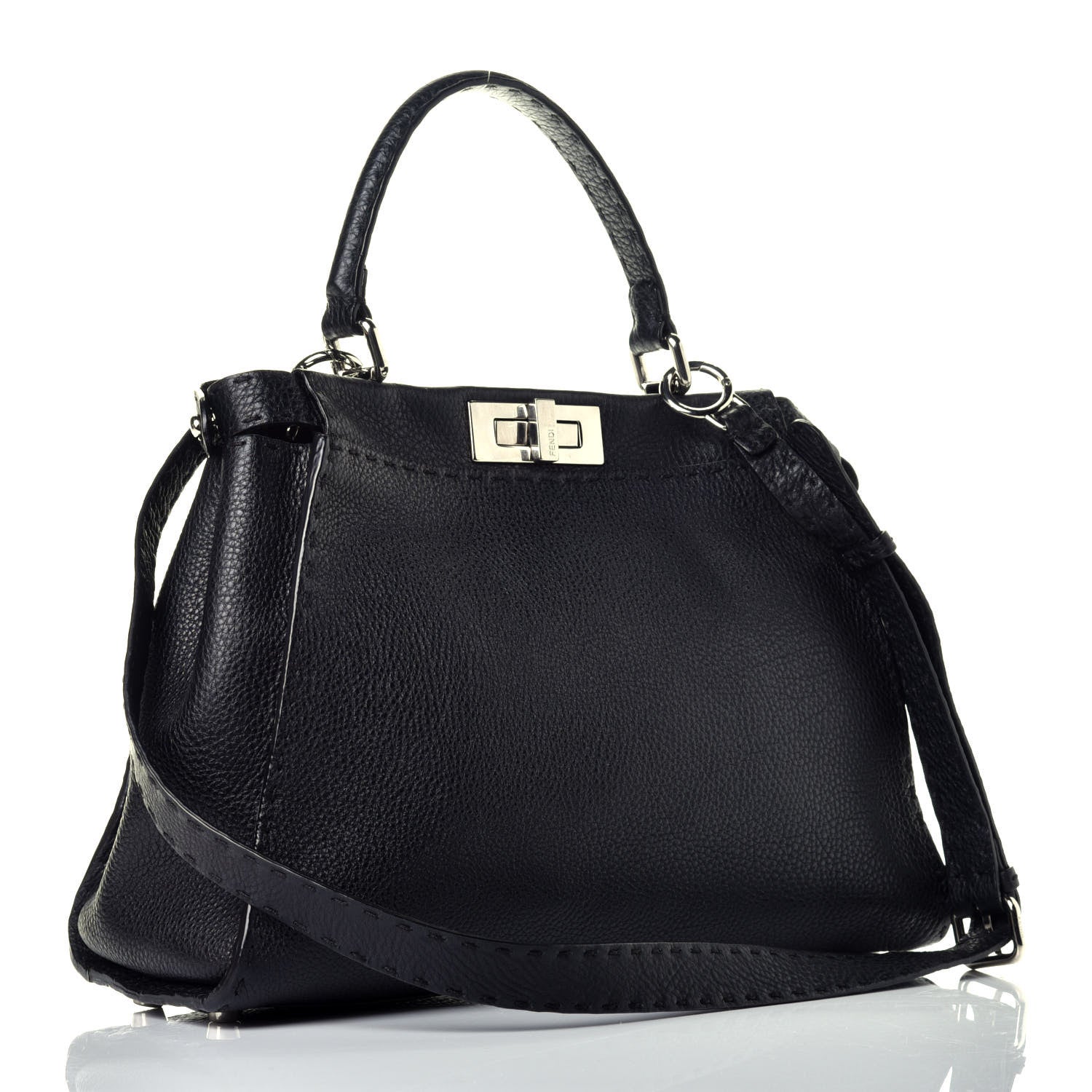 Fendi Cuoio Romano Selleria Bi-Color Medium Peekaboo Iconic Satchel Black Mou 3 of 8