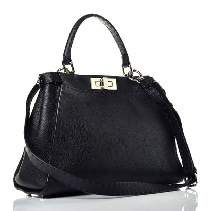 Fendi Cuoio Romano Selleria Bi-Color Medium Peekaboo Iconic Satchel Black Mou 3 of 8