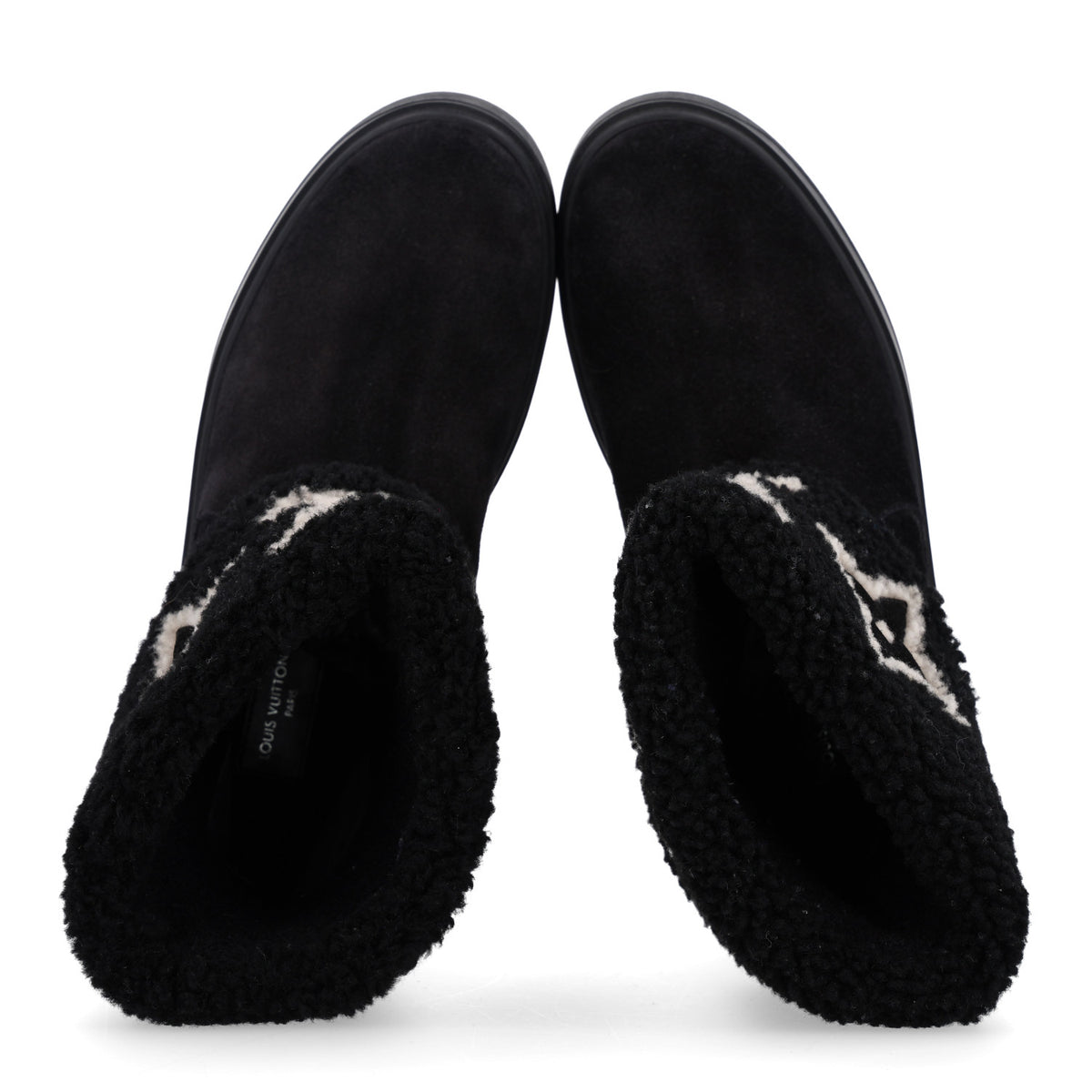 Louis Vuitton Suede Calfskin Shearling Snowdrop Flat Ankle Boot 36 Black 2 of 10