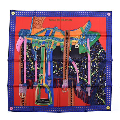 Hermes Silk Selle De Dignitaire Scarf 90 Rouge Violet Orange 1 of 5