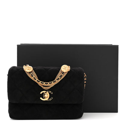Chanel Suede Quilted Mini Medallion Multi Chain Flap Black 3 of 12