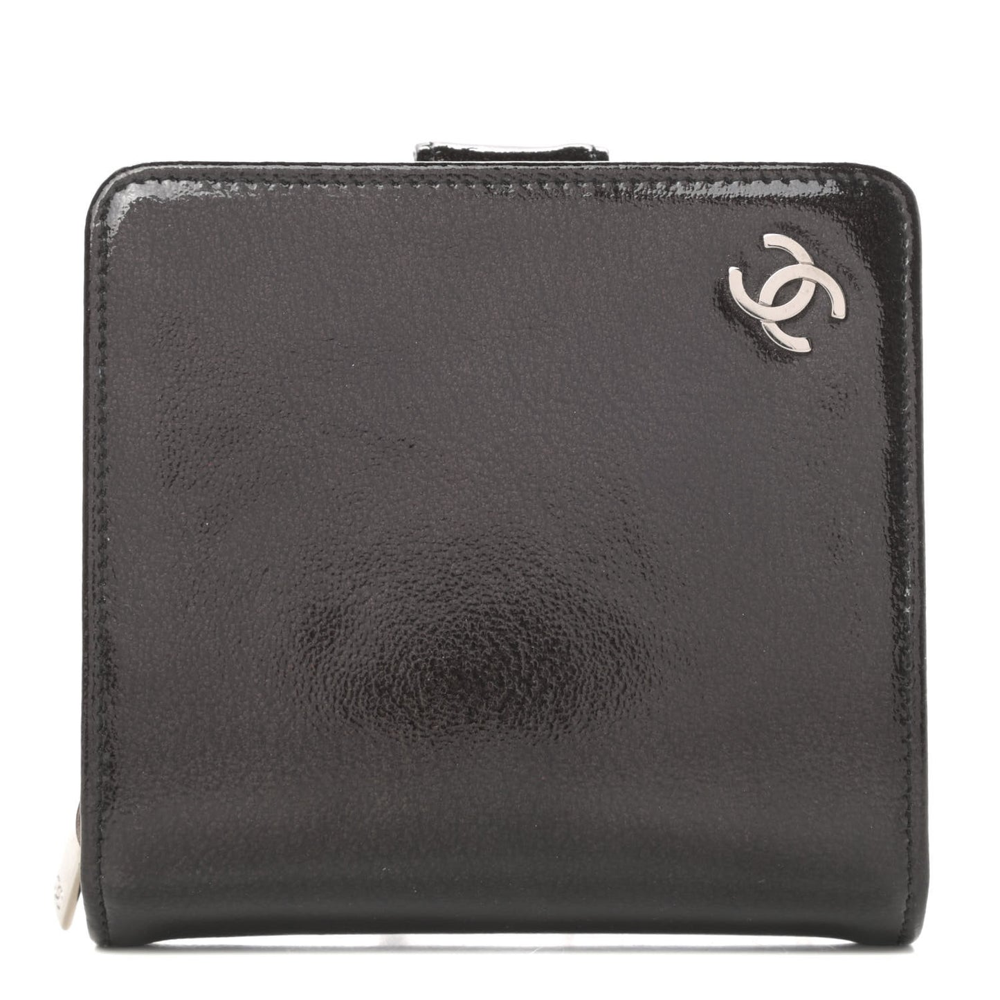 Patent Goatskin Compact French Wallet Dark Brown
