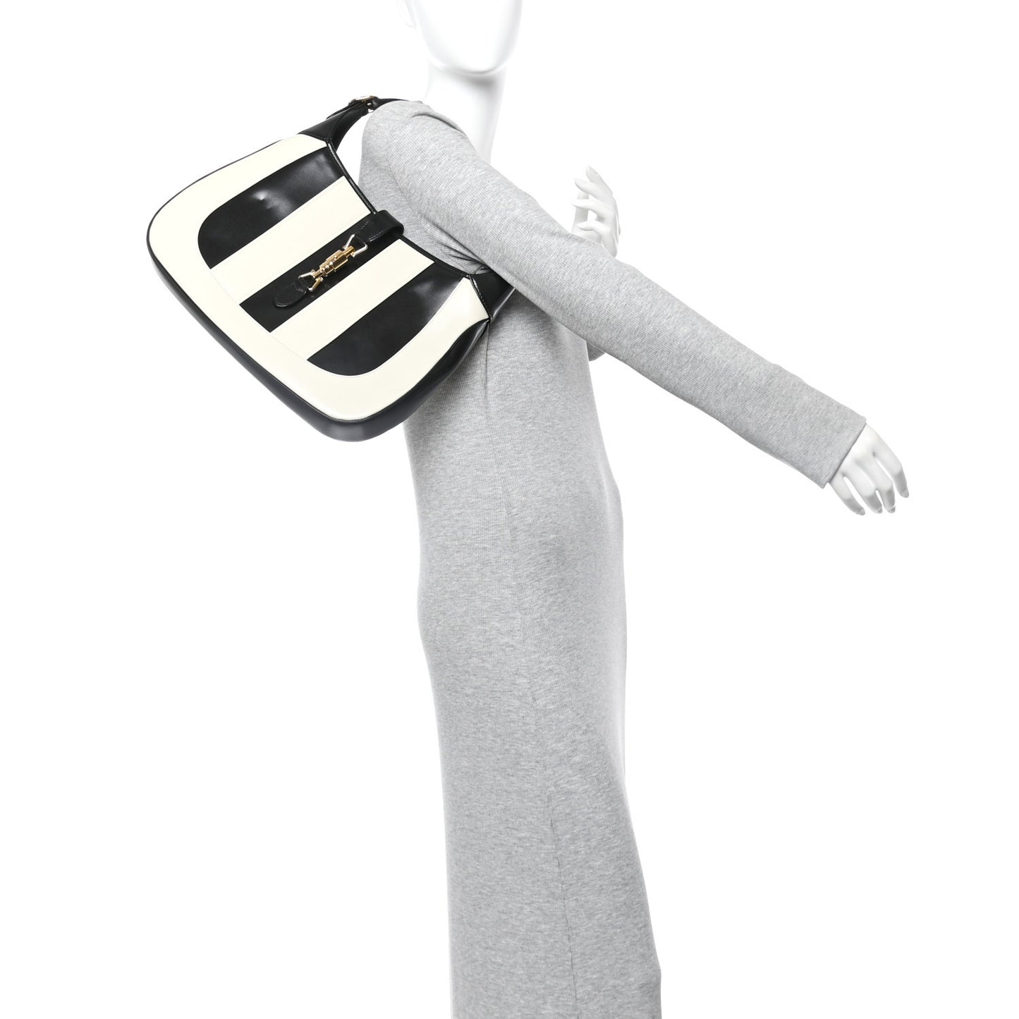 Boarded Dyana Lux Calfskin Striped Medium Jackie 1961 Hobo Black White