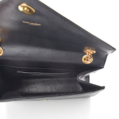 Saint Laurent Lambskin Matelasse Chevron Medium Monogram Satchel Black 4 of 8